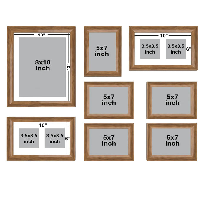 Wooden Gallery Wall Photo Frame Set of 8 | Mixed Size Picture Frames for Family Photos | Wall Décor for Living Room, Bedroom & Home Decoration