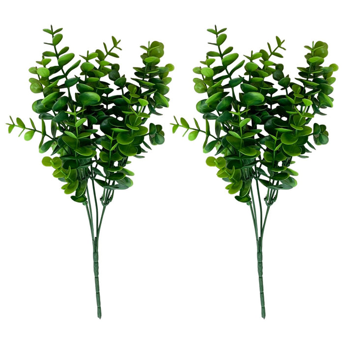 Artificial PVC Plastic Eucalyptus Green Bushes, Bunch for Vase (14 Inch, Set of 2, Green) (Vase Not Included)