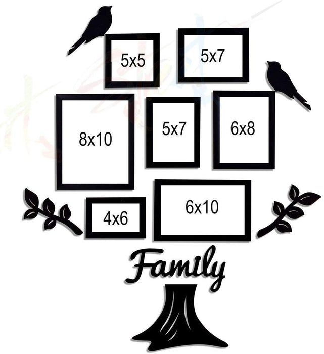 Family Tree Photo Frame Set of 13 Pieces for Living Room | MDF Wall Décor with Family Quote & Leaf Design | Wooden Picture Frames for Home Decoration