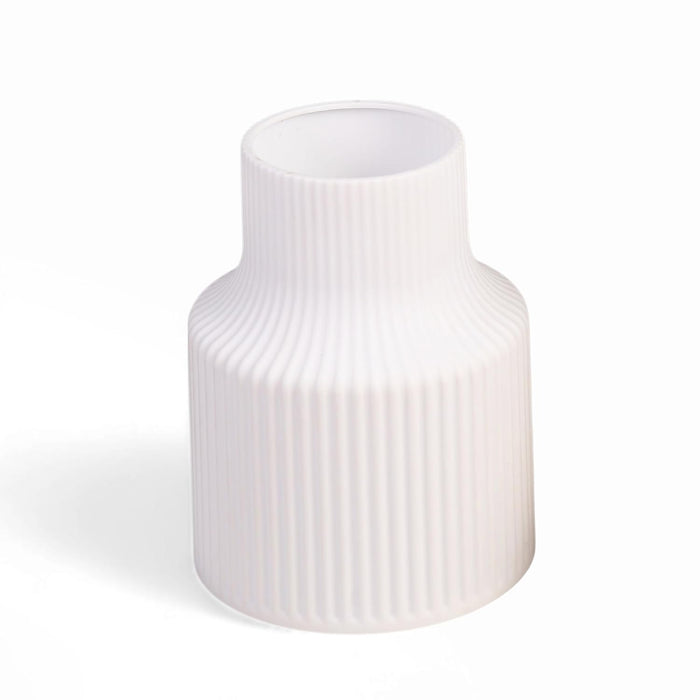 Beautiful Flower Vases, PVC Pot for Plants Stand Elegant Ribbed Texture White Vase Pot, Made of Durable Plastic PVC Height - 15 cm