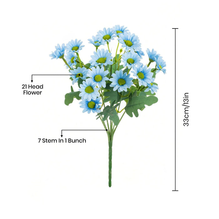 Art Street Artificial Blue Flowers Bunch |Daisy Flowers for Home | Living Room, Valentine Day Décor |Christmas Day, New Year Gift, 7 Head 21 Flowers| Pack of 2|Size 13 INCH, (Without Vase)