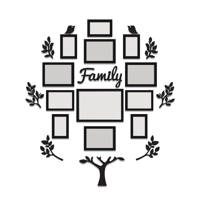 Family Tree Wall Photo Frame Set Pack of 12 with 10 MDF Cutouts for Home Decoration Wall Photo Frame Collage for Living Room Bedroom