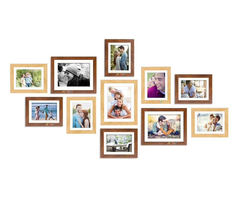 Art Street Synthetic Wooden Beige & Brown Set of 11 Individual Wall Rectangular Photo Frames/Wall Hanging (8x10 inch-3 pcs, 6x8 inch-8 pcs)
