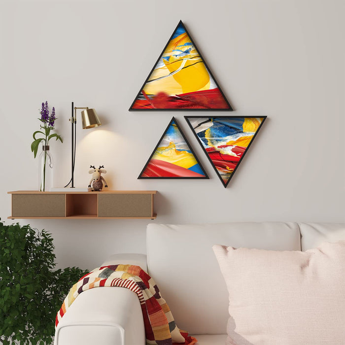 Triangle Canvas Wall Painting Stretched on Wooden Framed For Home Decoration (Set Of 3, 10x10, 12x12, 16x16 Inch)