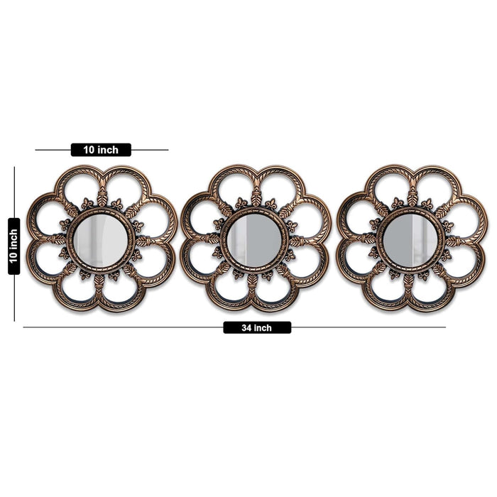 Beautiful Flower Shape Wall Mirrors Set of 4, Round Shape Bronze Decorative Wall Mirror (Bronze, Size -10 x 10 Inchs)