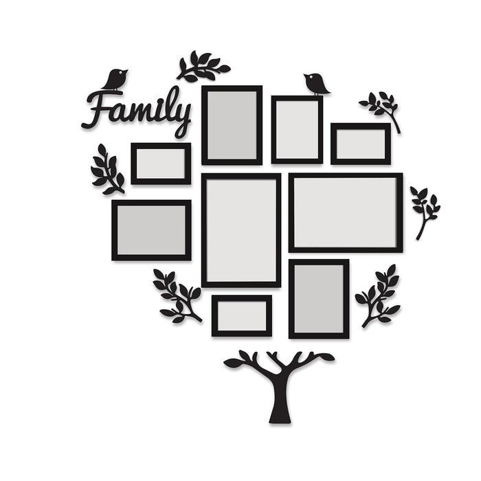 Family Tree Wall Photo Frame Set Pack of 9 with 10 MDF Cutouts for Home Decoration Wall Photo Frame Collage for Living Room Bedroom