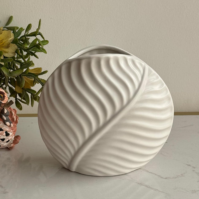 Art Street Decorative Nordic White Leaf Modern Ceramic Flower Vase Classic for Home Decor,Office, Living Room, Bedroom (Size: 5.1x5.5 Inch)