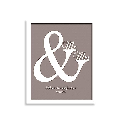 Art Street Personalized Mr. & Mrs Date & Name Display Wall Art Print- Size 13X11 Inches