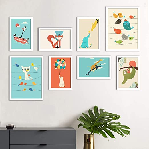 Set Of 8 Framed Poster Art Print -Kids Room Theme -Art Print For Kids Room, Art Print For Living Room
