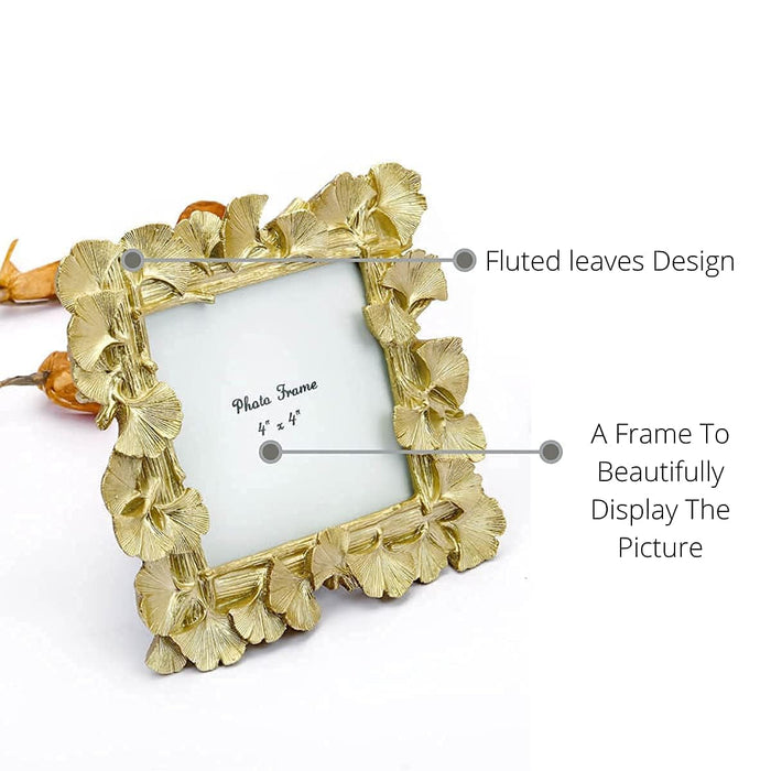 Elegant Golden Ginkgo Leaf Resin Vintage Table Photo Frame, 4x4 Inch Photo  - Royal Gold