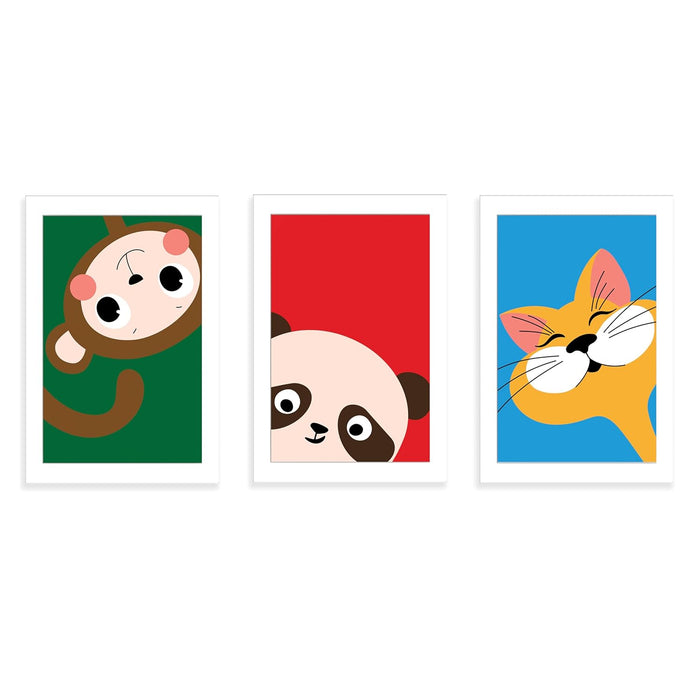 Art Street Cartoon Cute Panda Animals Art Prints for Kids Room Decoration (Set of 3, 8.9x12.8 Inch, A4)