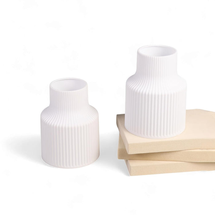 Beautiful Flower Vases, PVC Pot for Plants Stand Elegant Ribbed Texture White Vase Pot, Made of Durable Plastic PVC Height - 15 cm