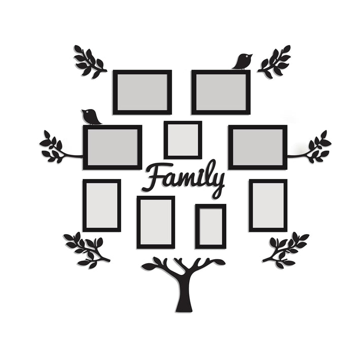 Family Tree Wall Photo Frame Set Pack of 9 with 10 MDF Cutouts for Home Decoration Wall Hanging Photo Frame Collage for Living Room Bedroom