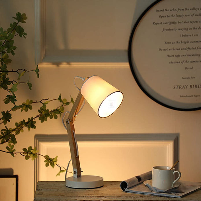 Swing Arm LED Desk Lamp, Wood Designer Table Lamp, Reading Lights for Living Room.
