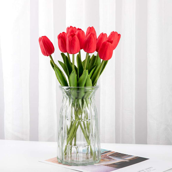 Set Of 10 Tulips Artificial Flowers With Stem Perfect For Home, Garden & Office Decorating - Size 16 x 6 Inch