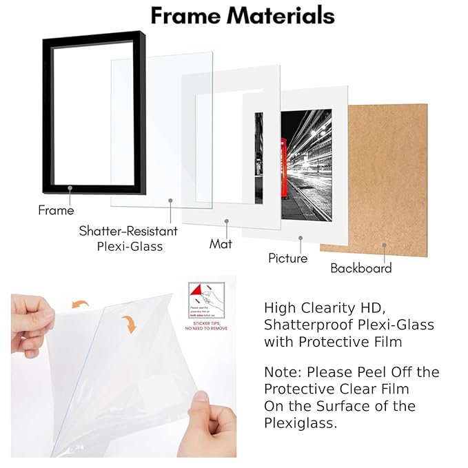 Engineered Wood Elegant Designed White Individual Photo Frame With Mat, Wall Mount.