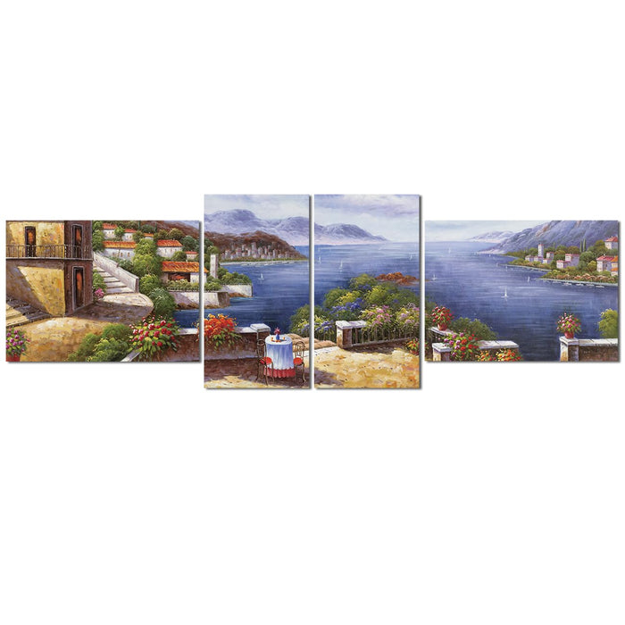 Art Street Stretched on Frame Modern Canvas Wall Art Painting Abstract Mediterranean Style Sea View Wall Decor For Home, Bedroom, Office Decoration (Set Of 4, 2 Pcs 12x22 & 2 Pcs 16x22 Inch)