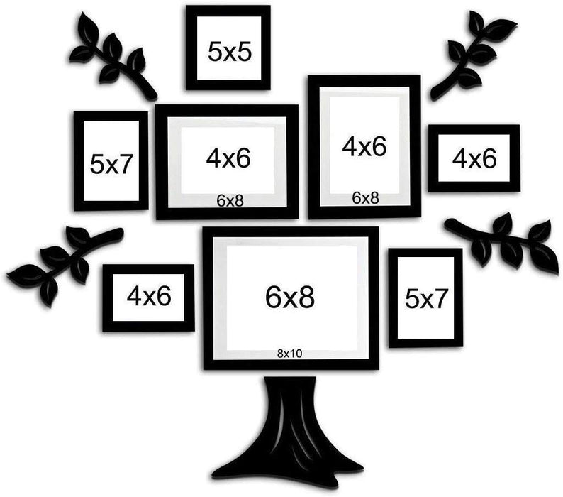 Family Tree Photo Frame Set of 13 Pieces for Living Room | MDF Wall Décor with Family Quote & Leaf Design | Wooden Picture Frames for Home Decoration