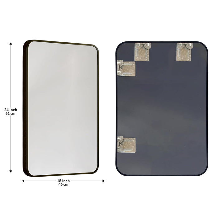 Rectangular Decorative Wall Mirror with Aluminum Metal Frame Gold | Rounded Rectangular Vanity Mirror (Gold, 46x61 cm)