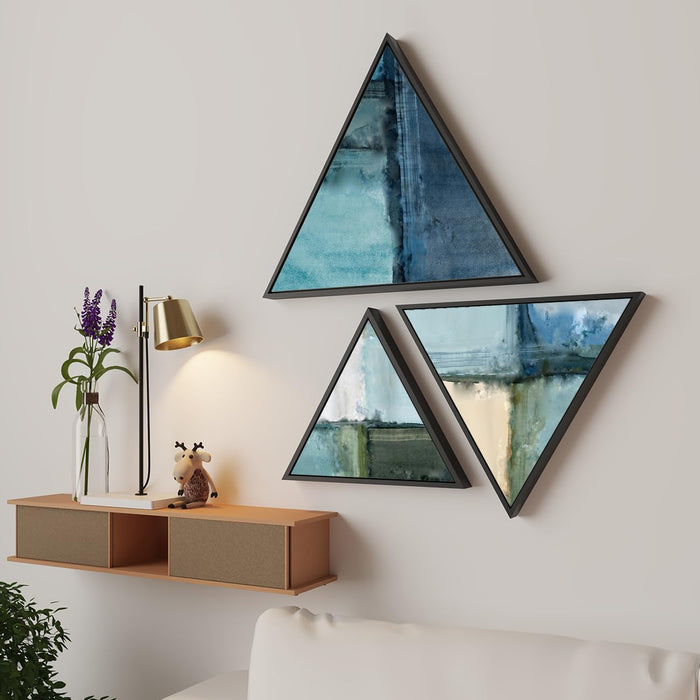 Triangle Canvas Wall Painting Stretched on Wooden Framed For Home Decoration (Set Of 3, 10x10, 12x12, 16x16 Inch)