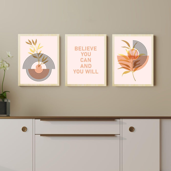 Modern Boho Motivational Quotes Dreams Don't Work Unless You Do Art Prints (Set Of 3, (A3) 12.7x17.5 Inch)