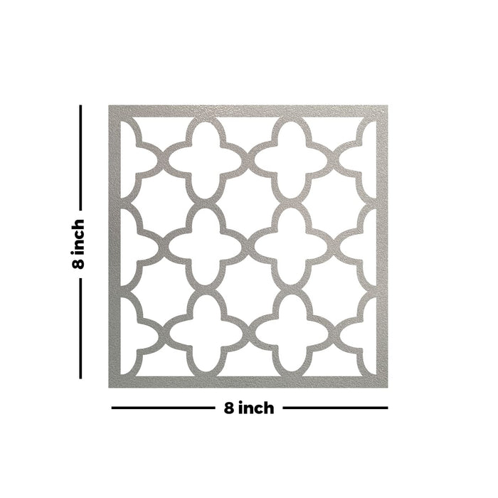 Abstract Metal Design Ornaments, Decorative Wall Art, MDF Square 3D Jharokha Jali for Home Décor (8x8 Inch)