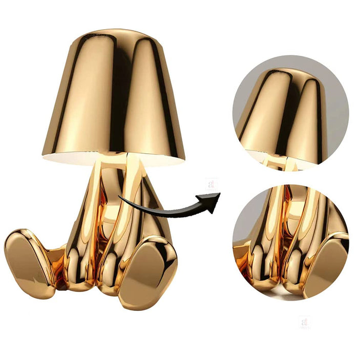 Nordic Gold Man Wireless Touch Led Lamp, Tap on Led Table Lamp for Home Decoration Gold 11 X 12 CM