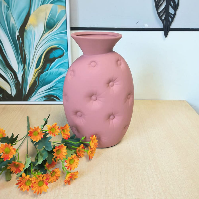 Art Street Ceramic Pillow Design Flower Vase for Living Room Flower Vases for Centerpieces & Tables (Red)