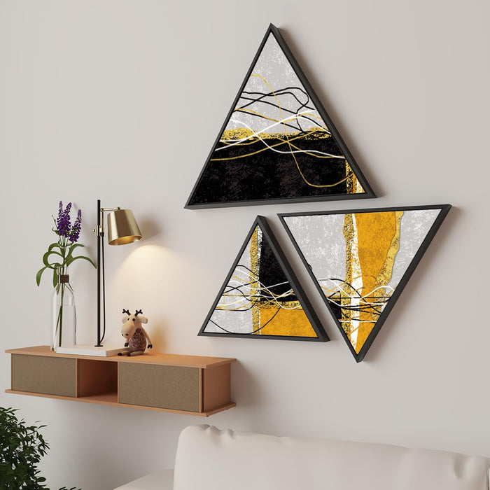 Triangle Canvas Wall Painting Stretched on Wooden Framed For Home Decoration (Set Of 3, 10x10, 12x12, 16x16 Inch)