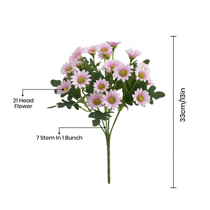 Art Street Artificial Pink Flowers Bunch |Daisy Flowers for Home | Living Room, Valentine Day Décor |Christmas Day, New Year Gift, 7 Head 21 Flowers| Pack of 2|Size 13 INCH, (Without Vase)