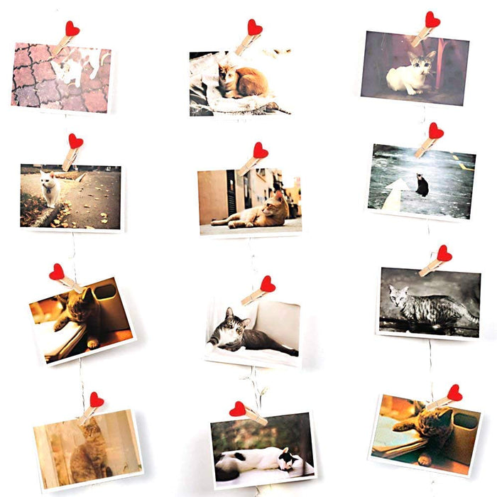 Mini Spring Red Heart Wood Clips - Set of 20 pcs Clothes Photo Paper Peg Pin Craft Clips Party Home Decoration