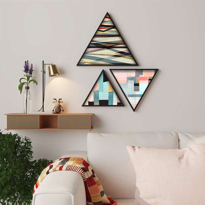 Triangle Canvas Wall Painting Stretched on Wooden Framed For Home Decoration (Set Of 3, 10x10, 12x12, 16x16 Inch)