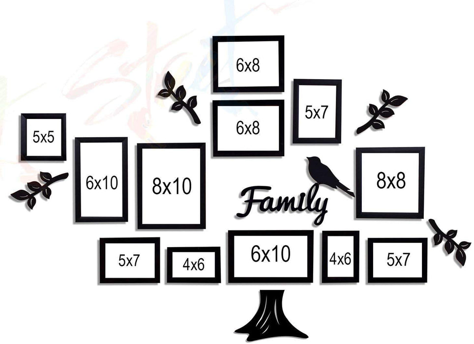 Botanical Wall Decor Photo Frame Set of 11 | 7 Square Black Picture Frames with 4 MDF Leaf Cutouts | Nature-Inspired Gallery Wall for Living Room & Home Decoration