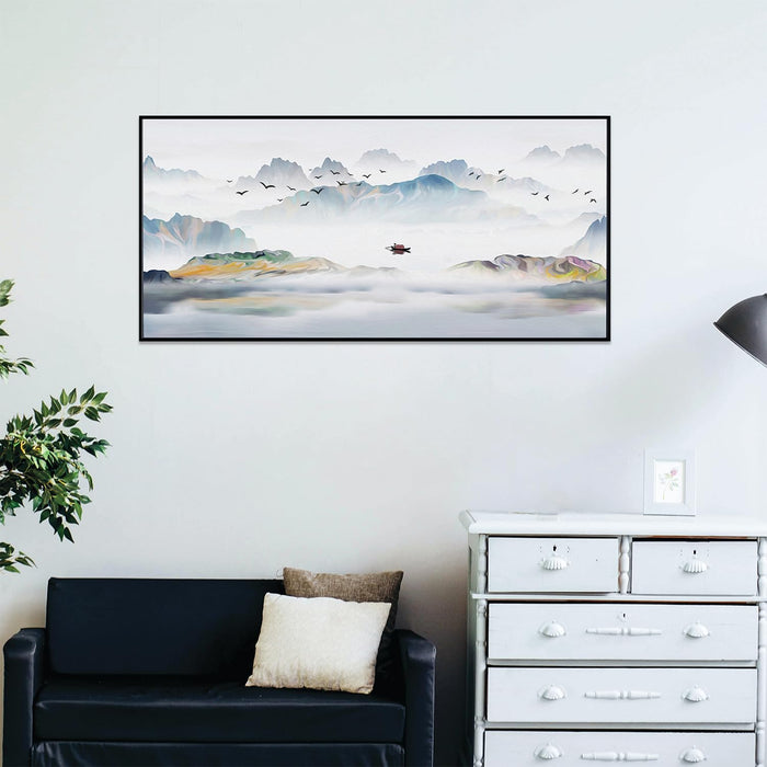 Abstract Colorful Mountain Large Canvas Painting Panel for Home Décor (Gold, 47x23 Inch)