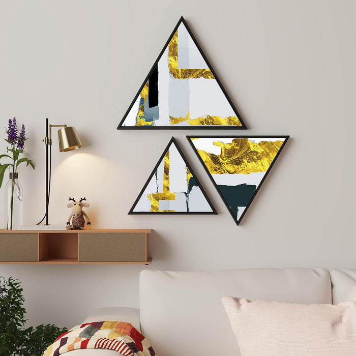 Art Street Triangle Canvas Wall Painting Stretched on Wooden Framed For Home Decoration (Set Of 3, 10x10, 12x12, 16x16 Inch)
