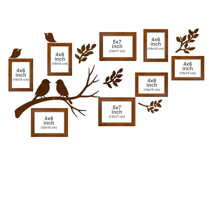 Botanical Wall Decor Photo Frame Set of 11 | 7 Square Black Picture Frames with 4 MDF Leaf Cutouts | Nature-Inspired Gallery Wall for Living Room & Home Decoration
