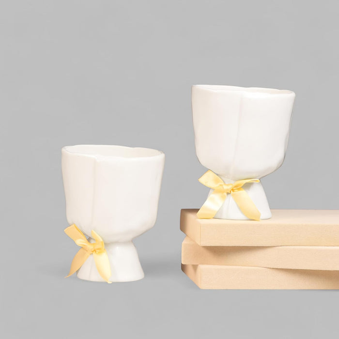 Beautiful Flower Vases, PVC Pot for Plants Stand Elegant Fold Texture White Vase Pot, Made of Durable Plastic PVC Height - 13 cm