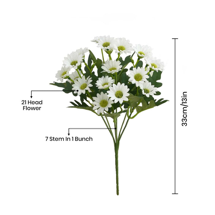 Art Street Artificial White Flowers Bunch |Daisy Flowers for Home | Living Room, Valentine Day Décor |Christmas Day, New Year Gift, 7 Head 21 Flowers| Pack of 2|Size 13 INCH, (Without Vase)