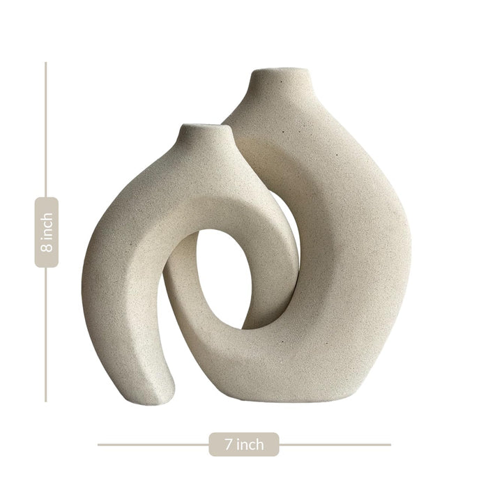 Art Street White Boho Modern Geometric Shapes Decorative Ceramic Vase Set for Home Decor,Office, Living Room, Bedroom (Set of 2, Size: 7x8 Inch)