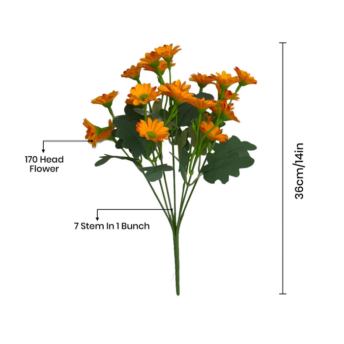 Art Street Artificial Orange Flowers Bunch |Daisy Flowers for Home | Living Room, Valentine Day Décor |Christmas Day, New Year Gift, 7 Head 21 Flowers| Pack of 2|Size 13 INCH, (Without Vase)
