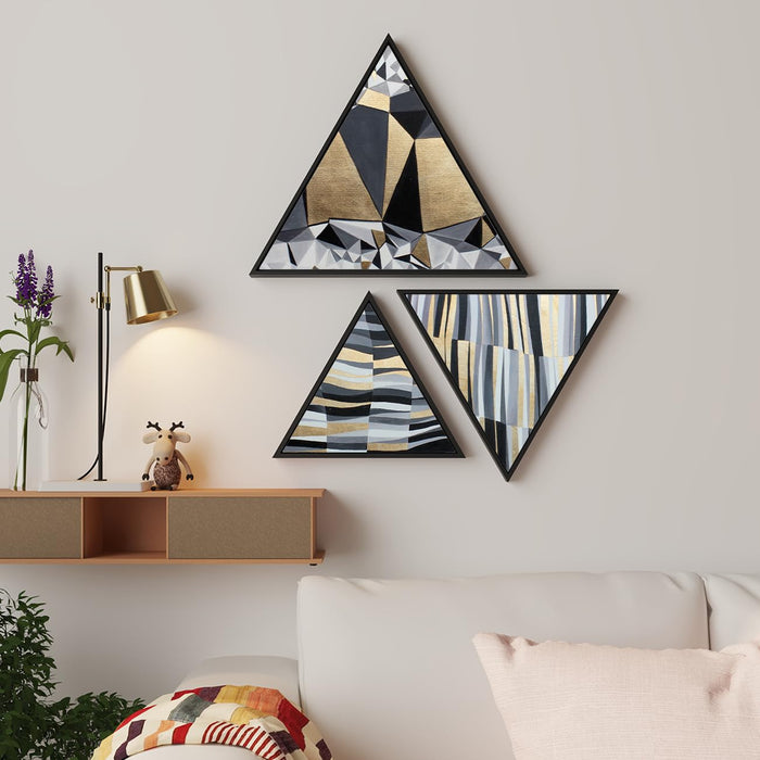 Triangle Canvas Wall Painting Stretched on Wooden Framed For Home Decoration (Set Of 3, 10x10, 12x12, 16x16 Inch)