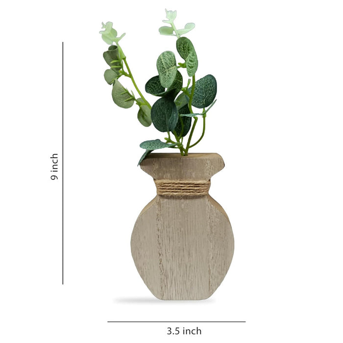 MDF Vase With Eucalyptus Artificial Plant for Home & Office Decor, Living Room Decoration -Size: 9x3.5 Inch