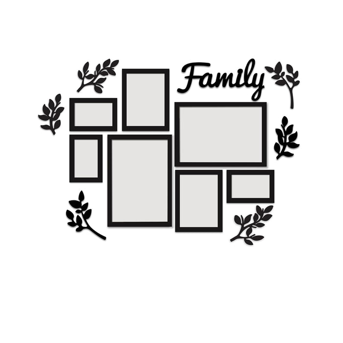 Family Tree Wall Photo Frame Set Pack of 7 with 7 MDF Cutouts for Home Decoration 4x6, 6x8, 8x12 Inch