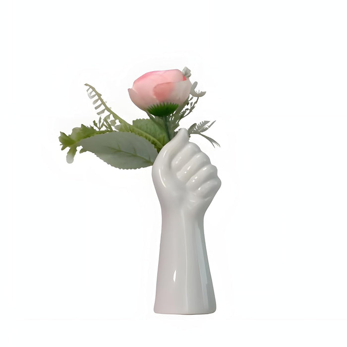 Hand Shape Ceramic Vase for Home Dcor, White (2.5x6.5 Inch), Flowers Not Included.