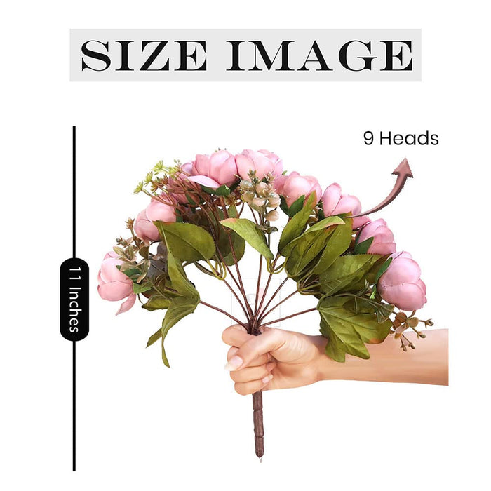 Artificial Flower Bunch Peony Silk 9 Flower Heads, Set of 2, For Home & Office Decoration Size 11"