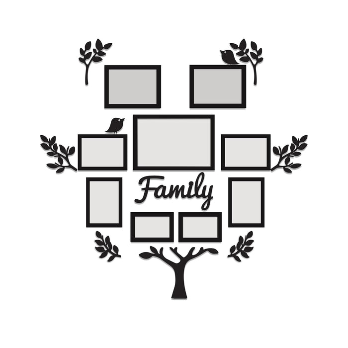 Family Tree Wall Photo Frame Set Pack of 9 with 10 MDF Cutouts for Home Decoration Wall Photo Frame Collage for Living Room Bedroom