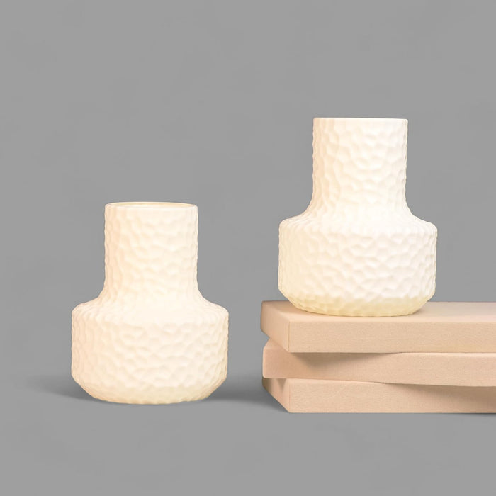 Beautiful Flower Vases, PVC Pot for Plants Stand Elegant Hammered Texture White Vase Pot, Made of Durable Plastic PVC Height - 15 cm