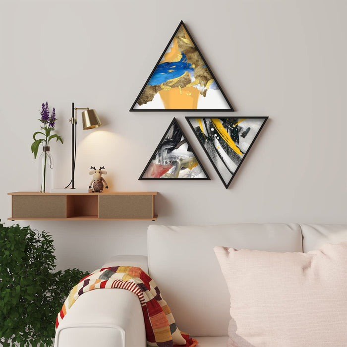 Triangle Canvas Wall Painting Stretched on Wooden Framed For Home Decoration (Set Of 3, 10x10, 12x12, 16x16 Inch)