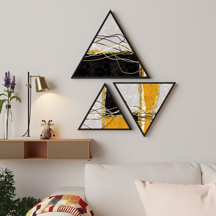 Art Street Triangle Canvas Wall Painting, Decorative Home Décor Wooden Framed For Home Decoration (Set Of 3, 10x10, 12x12, 16x16 Inch)