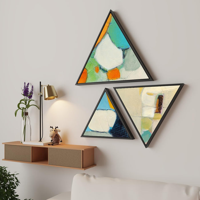 Triangle Canvas Wall Painting Stretched on Wooden Framed For Home Decoration (Set Of 3, 10x10, 12x12, 16x16 Inch)